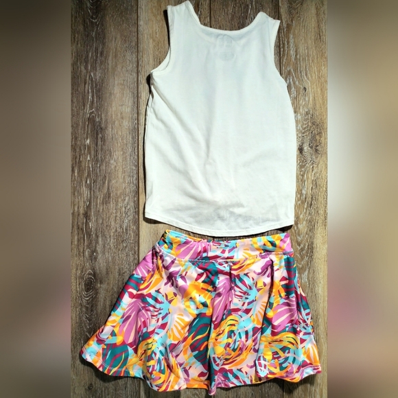 Colorful Tropical Print Tank Top and Activewear Skort Set Size 7 - Picture 6 of 9